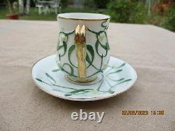 Antique French Samson Sevres Art Nouveau Cup And Saucer Mistletoe Gilded Rims B