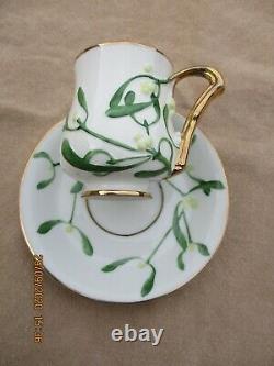 Antique French Samson Sevres Art Nouveau Cup And Saucer Mistletoe Gilded Rims B