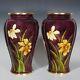 Antique French Sevres Optat Milet Ceramic Vases Pair Art Nouveau Flowers