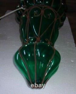 Antique GREEN Art Nouveau HAND BLOWN Ceiling Light Fixture L-1800s-E-1900s 22