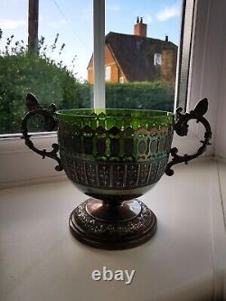 Antique German Art Nouveau Silver plated WMF Sugar Bowl With Green Glass Liner
