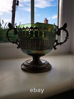 Antique German Art Nouveau Silver plated WMF Sugar Bowl With Green Glass Liner