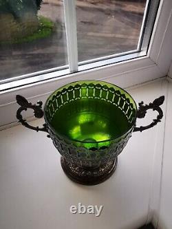 Antique German Art Nouveau Silver plated WMF Sugar Bowl With Green Glass Liner