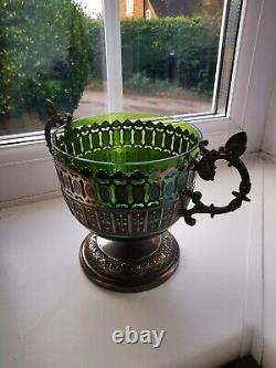 Antique German Art Nouveau Silver plated WMF Sugar Bowl With Green Glass Liner