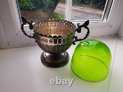 Antique German Art Nouveau Silver plated WMF Sugar Bowl With Green Glass Liner