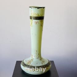 Antique Glass Vase Legras French Art Nouveau Enameled Forest Scenic Mint 29cm
