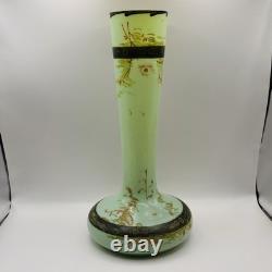 Antique Glass Vase Legras French Art Nouveau Enameled Forest Scenic Mint 29cm