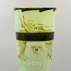 Antique Glass Vase Legras French Art Nouveau Enameled Forest Scenic Mint 29cm