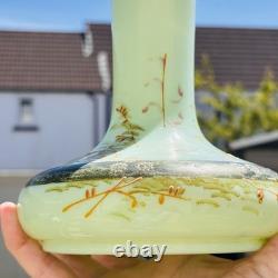 Antique Glass Vase Legras French Art Nouveau Enameled Forest Scenic Mint 29cm