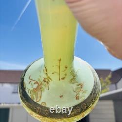 Antique Glass Vase Legras French Art Nouveau Enameled Forest Scenic Mint 29cm