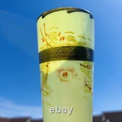 Antique Glass Vase Legras French Art Nouveau Enameled Forest Scenic Mint 29cm