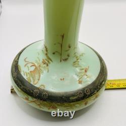 Antique Glass Vase Legras French Art Nouveau Enameled Forest Scenic Mint 29cm
