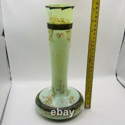 Antique Glass Vase Legras French Art Nouveau Enameled Forest Scenic Mint 29cm