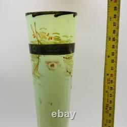 Antique Glass Vase Legras French Art Nouveau Enameled Forest Scenic Mint 29cm