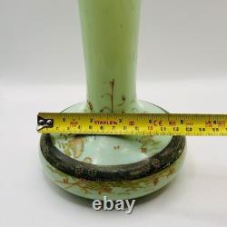 Antique Glass Vase Legras French Art Nouveau Enameled Forest Scenic Mint 29cm