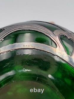 Antique Gorham. 999 Sterling Silver Overlay Emerald Green 4-1/2 Perfume Bottle