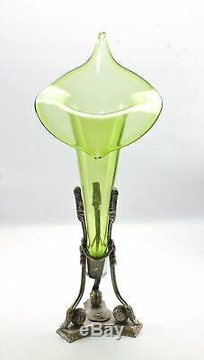 Antique Green Glass Jack in the Pulpit Vase Epergne Ornate Nouveau Garland Stand