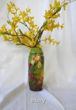 Antique Green Purple Iris Art Nouveau Style Tall Vase Royal Bonn Germany 1890