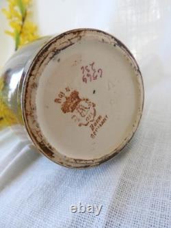 Antique Green Purple Iris Art Nouveau Style Tall Vase Royal Bonn Germany 1890