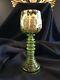 Antique Green With Gold Gilt Moser Bohemian Czech Wine Glass Goblet Stemware