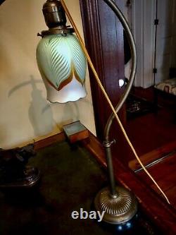 Antique Handel era Piano Desk Lamp Signed Steuben Shade Art Nouveau adj heavy