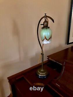 Antique Handel era Piano Desk Lamp Signed Steuben Shade Art Nouveau adj heavy