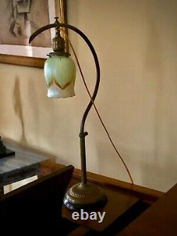 Antique Handel era Piano Desk Lamp Signed Steuben Shade Art Nouveau adj heavy