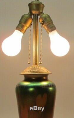 Antique IMPERIAL ART NOUVEAU GLASS Heart & Vine Lamp c. 1915 Green & Orange