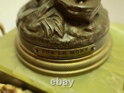 Antique Japy Freres French Victorian Green Marble Figural Statue Mantel Clock