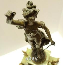 Antique Japy Freres French Victorian Green Marble Figural Statue Mantel Clock