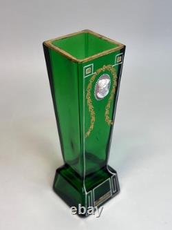 Antique Josef Riedel Vienna Secession Gold Decor Art Nouveau Glass Vase Cameo