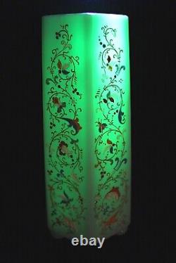 Antique Josef Riedel large uranium glass enamel vase 1880-1900