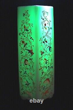 Antique Josef Riedel large uranium glass enamel vase 1880-1900