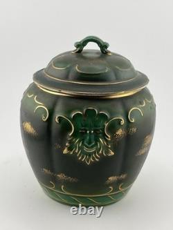 Antique Jugendstil Art Nouveau Green Man Covered Tobacco Jar Humidor Gilt Green