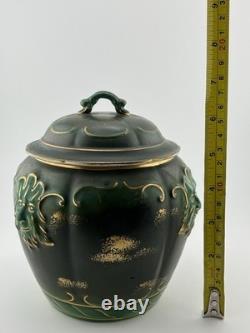 Antique Jugendstil Art Nouveau Green Man Covered Tobacco Jar Humidor Gilt Green