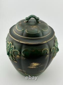 Antique Jugendstil Art Nouveau Green Man Covered Tobacco Jar Humidor Gilt Green