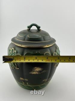 Antique Jugendstil Art Nouveau Green Man Covered Tobacco Jar Humidor Gilt Green