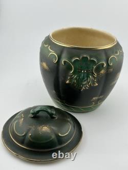 Antique Jugendstil Art Nouveau Green Man Covered Tobacco Jar Humidor Gilt Green