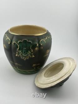 Antique Jugendstil Art Nouveau Green Man Covered Tobacco Jar Humidor Gilt Green