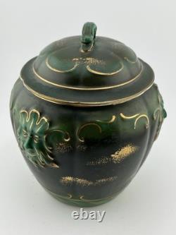 Antique Jugendstil Art Nouveau Green Man Covered Tobacco Jar Humidor Gilt Green