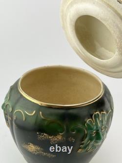 Antique Jugendstil Art Nouveau Green Man Covered Tobacco Jar Humidor Gilt Green