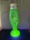 Antique Kralik Bohemian Uranium Glass Vase Art Nouveau Metal Overlay 12 Glow
