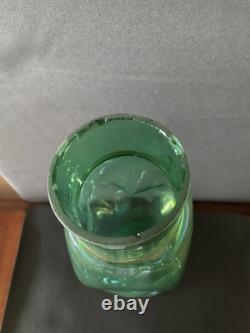 Antique KRALIK Bohemian Uranium Glass Vase Art Nouveau Metal Overlay 12 Glow