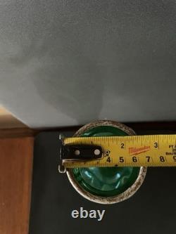 Antique KRALIK Bohemian Uranium Glass Vase Art Nouveau Metal Overlay 12 Glow