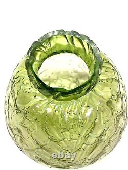 Antique Kralik Art Nouveau Iridescent Green Crackle Textured Vase