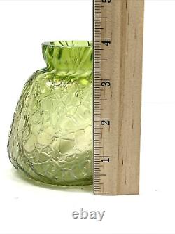 Antique Kralik Art Nouveau Iridescent Green Crackle Textured Vase