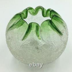 Antique Kralik Art Nouveau Overshot Crackle Vaseline Glass Rose Bowl Vase