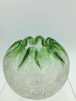 Antique Kralik Art Nouveau Overshot Crackle Vaseline Glass Rose Bowl Vase