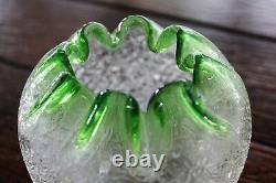 Antique Kralik Art Nouveau Overshot Crackle Vaseline Glass Rose Bowl Vase