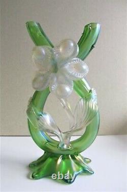 Antique Kralik Iridescent Thorn Double Bud Vase